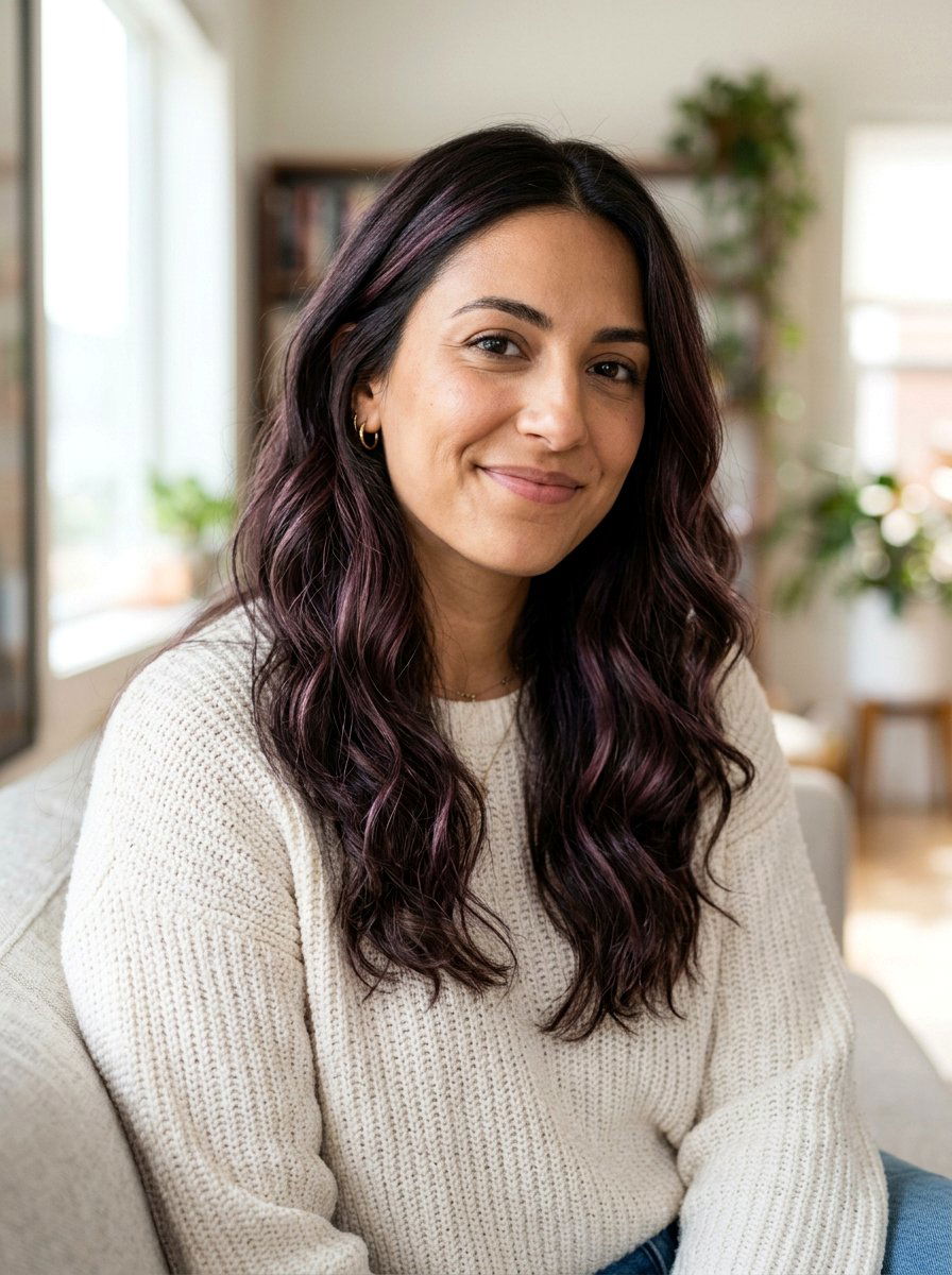 Subtle Plum Highlights on Dark Brown Hair - 20 plum brunette highlights - 20 plum brunette highlights