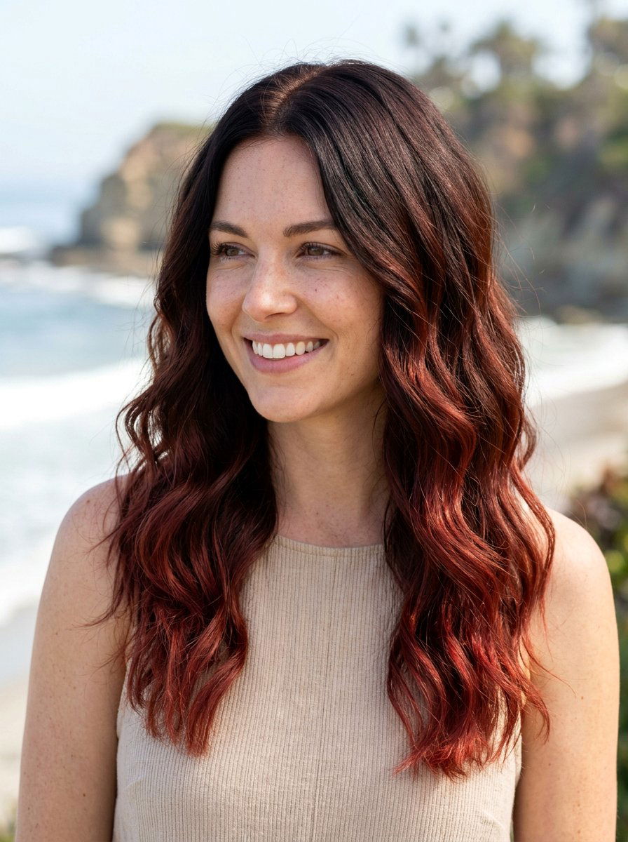 Subtle Red Ombre On Dark Brunette - 20 dimensional red for dark brunette hair - 20 dimensional red for dark brunette hair