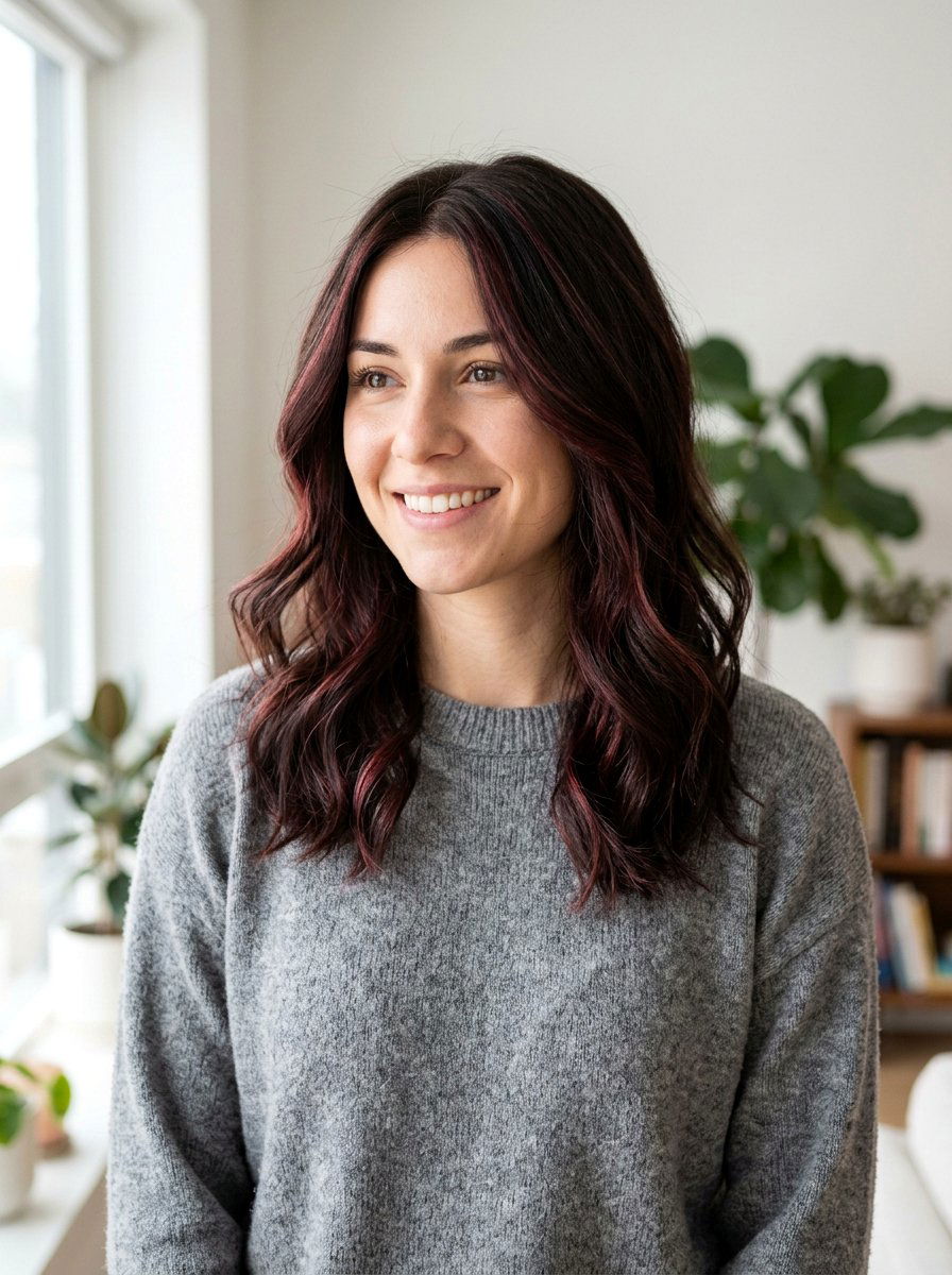 Subtle Ruby Red Highlights On Dark Brown Hair - 20 ruby red highlights on brunette hair - 20 ruby red highlights on brunette hair