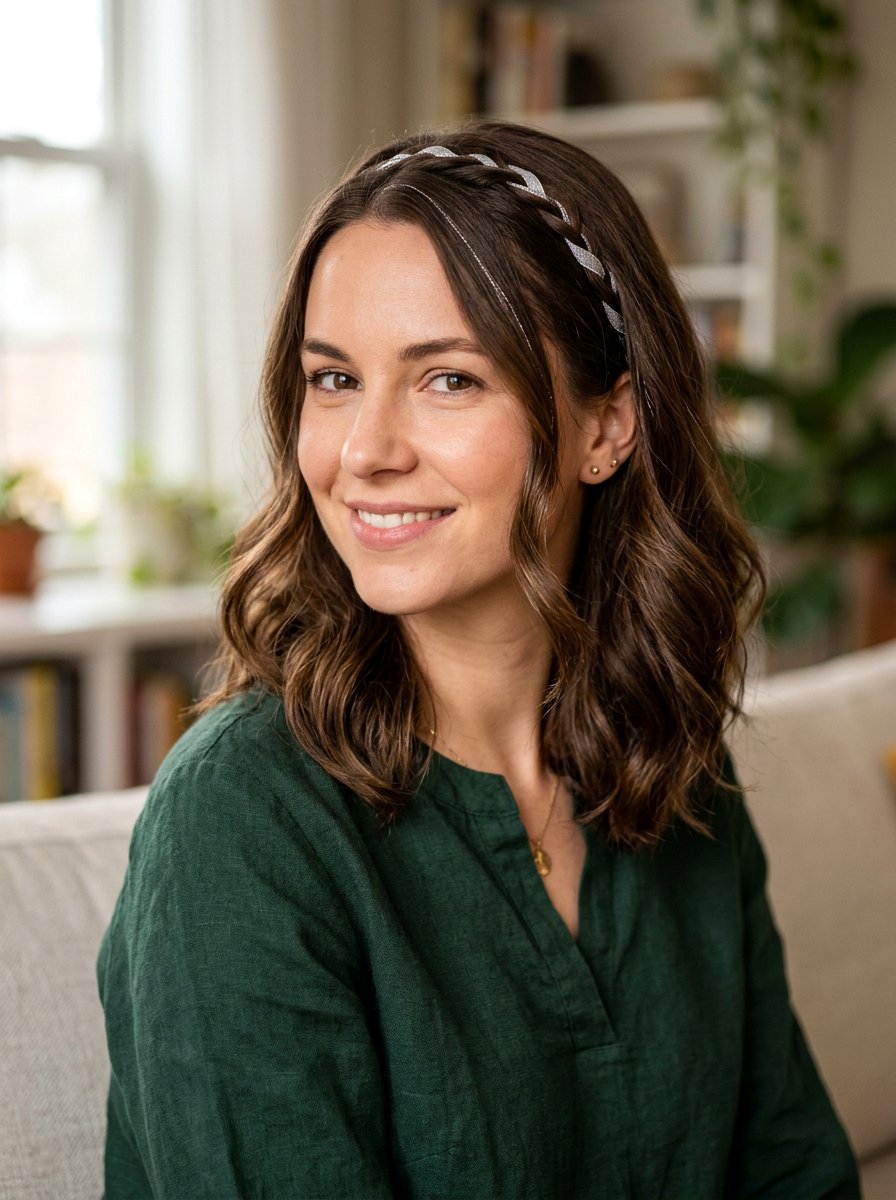 Subtle Silver Ribbon on Walnut Brown Hair - 20 silver money piece for gray transition - 20 silver money piece for gray transition