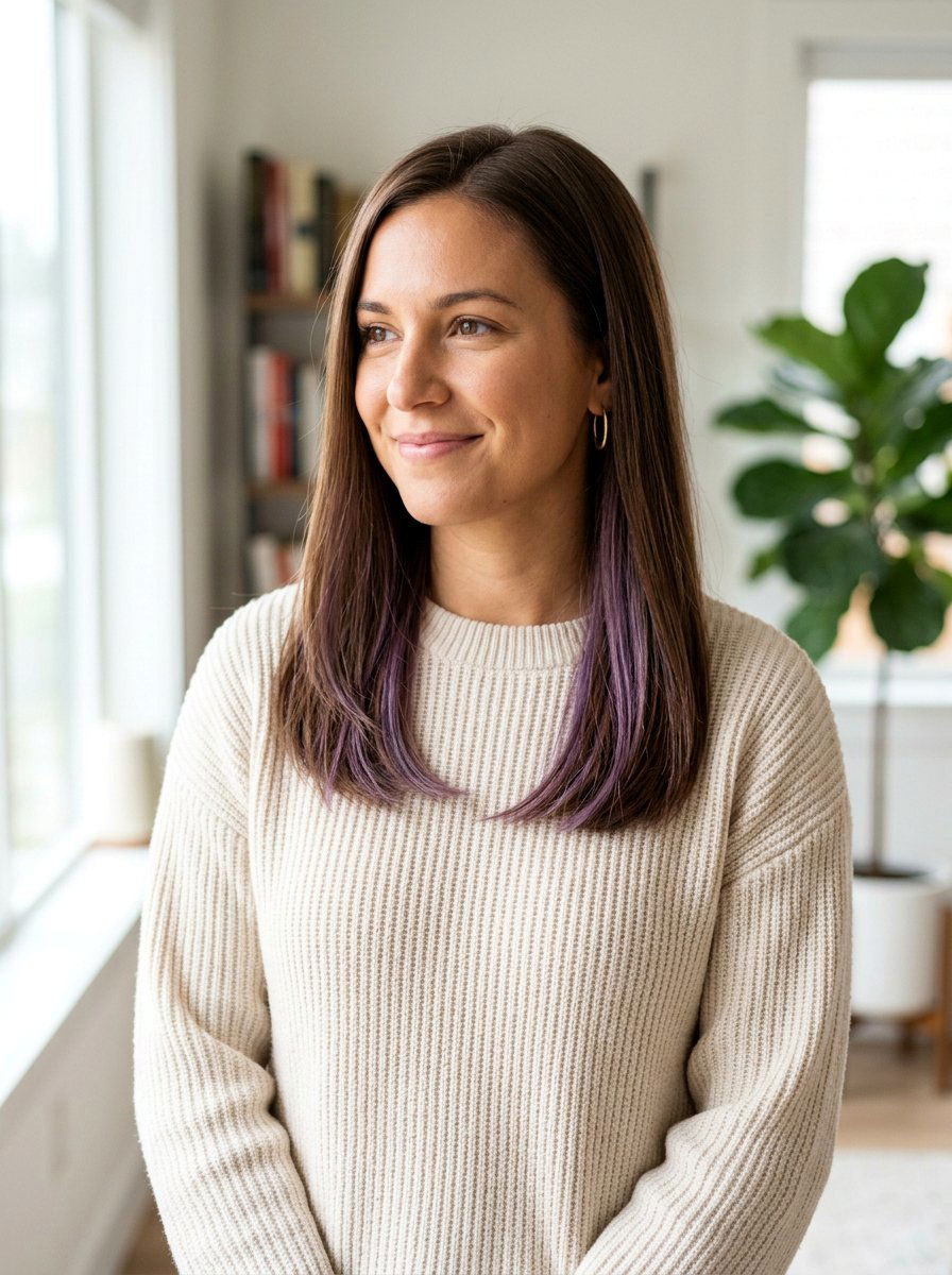 Subtle Thin Purple Peekaboo Highlights - 20 purple peekaboo hair color - 20 purple peekaboo hair color