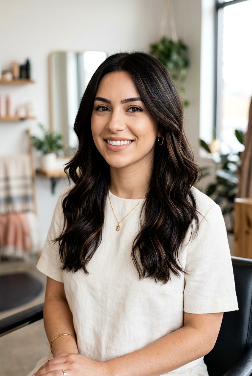 Subtle caramel ribbons on espresso hair - 20 delicate caramel ribbons for mature brunettes - 20 delicate caramel ribbons for mature brunettes