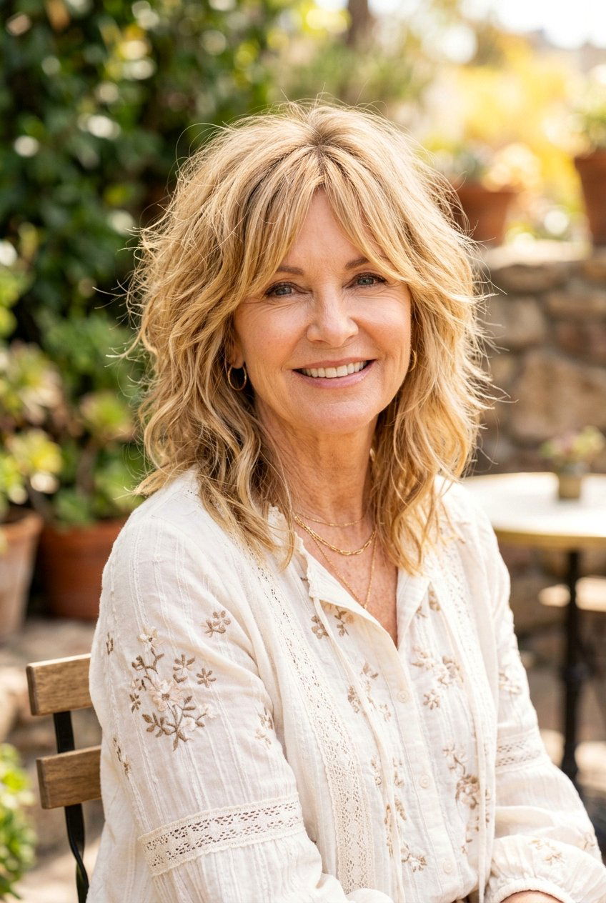 Sun Kissed Blonde Shag - 20 blonde refresh for older women - 20 blonde refresh for older women