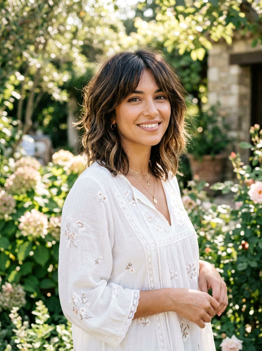 Sun Kissed Brunette Shoulder Length Shag - 20 dimensional brunette for shoulder length hair - 20 dimensional brunette for shoulder length hair