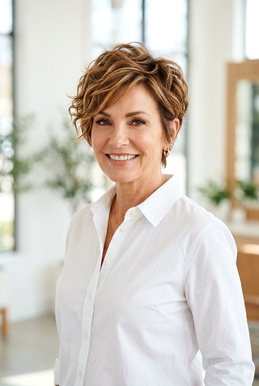 Sunkissed Caramel Pixie - 20 blended caramel highlights for mature women - 20 blended caramel highlights for mature women