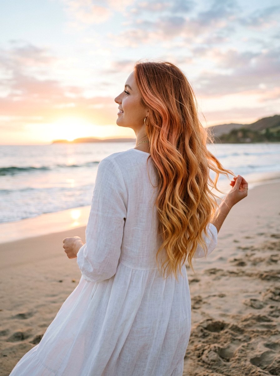 Sunrise Melt On Long Wavy Hair - 20 sunrise hair color ideas - 20 sunrise hair color ideas