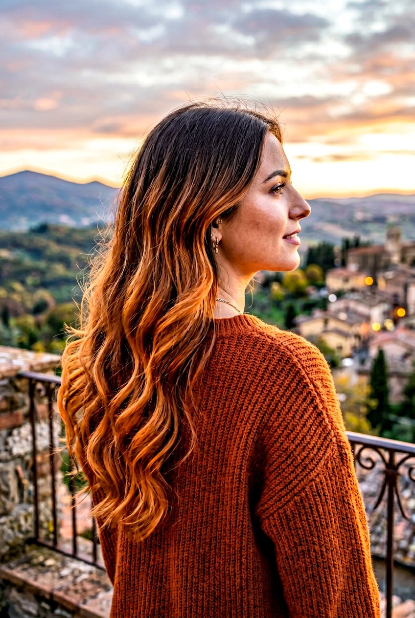 Sunset Copper Balayage on Brown Hair - 20 sunset copper hair - 20 sunset copper hair