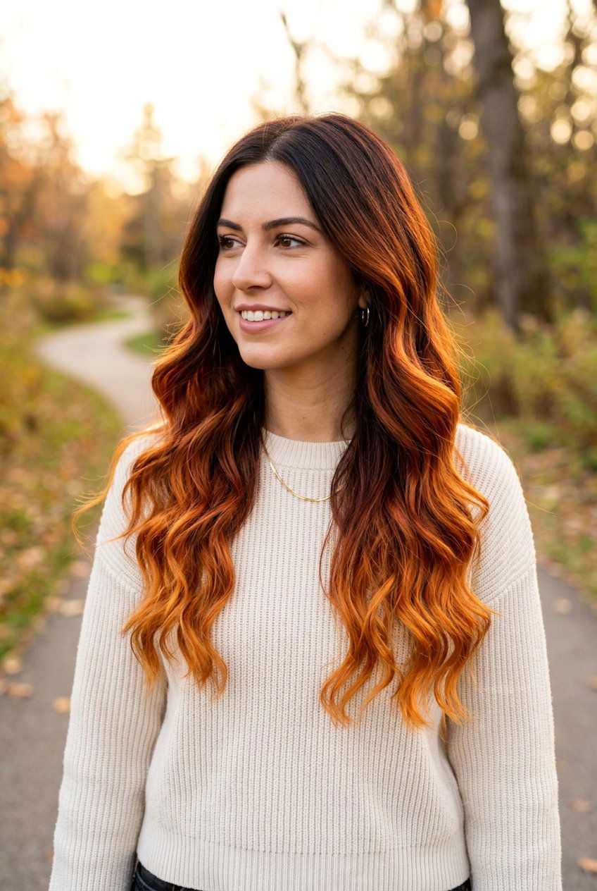 Sunset Ombre on Dark Hair - 20 sunset hair color ideas - 20 sunset hair color ideas