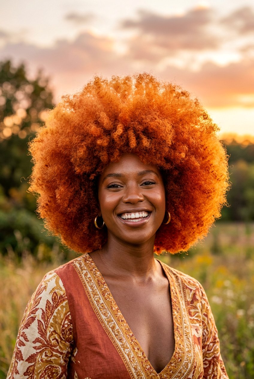 Sunset Orange Afro - 20 black hairstyles with color - 20 black hairstyles with color