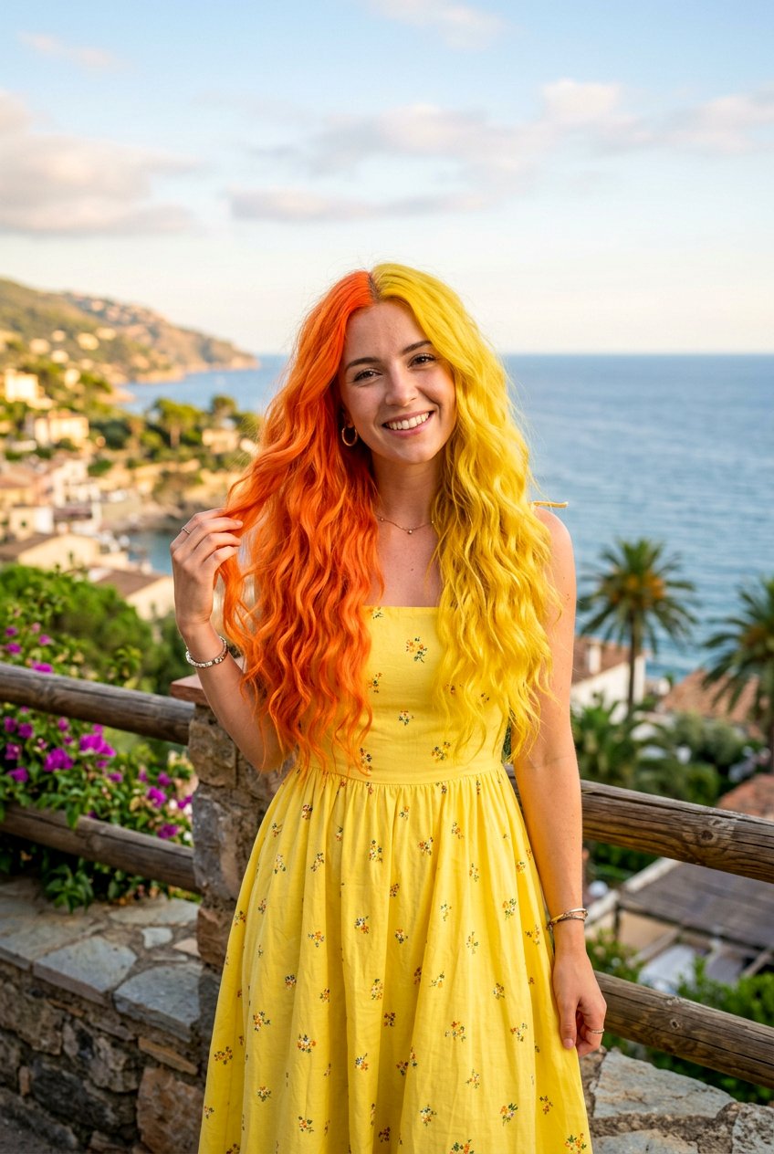 Sunset Orange And Yellow Split Dye - 20 alternative split hair color - 20 alternative split hair color