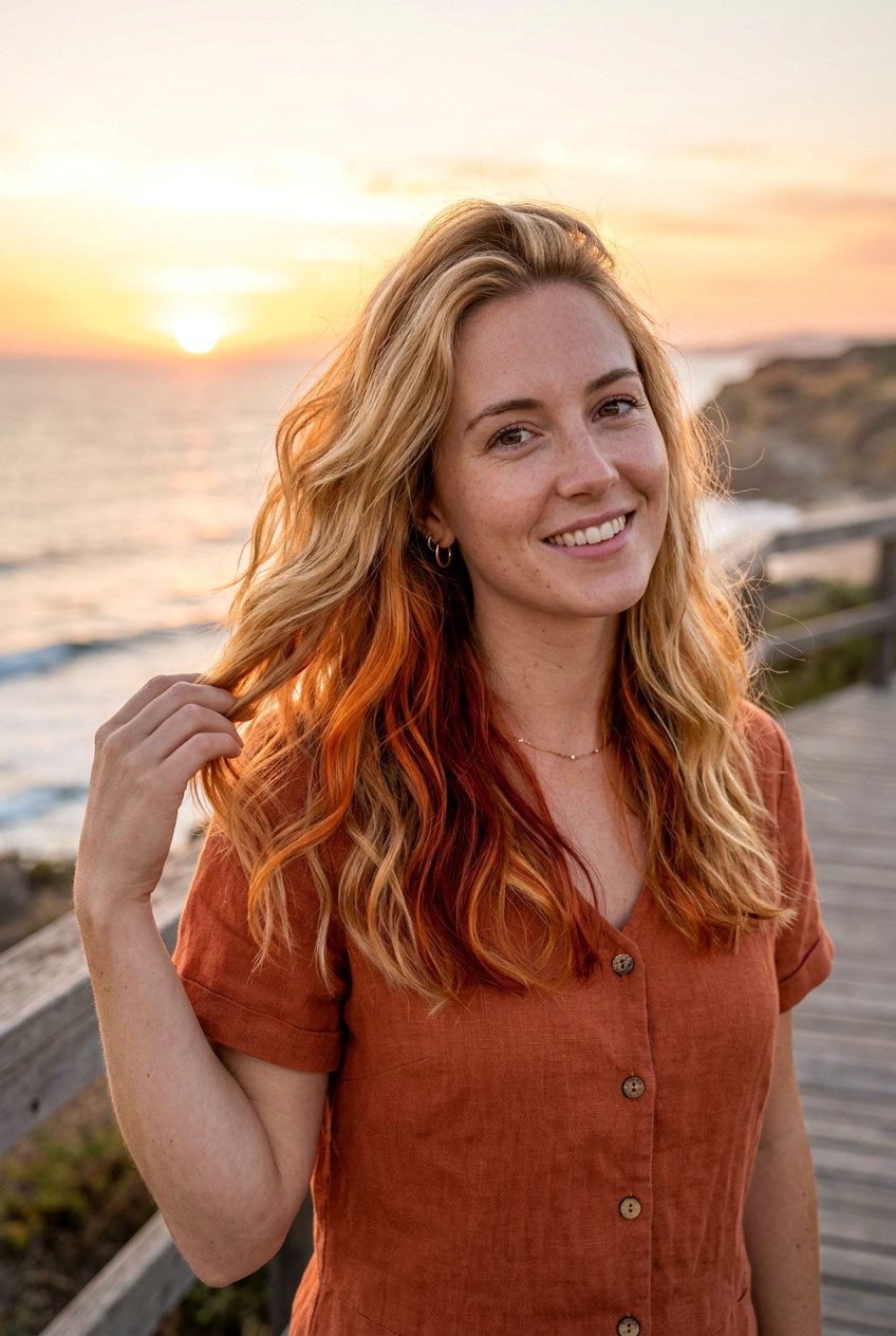 Sunset Peekaboo Hair Color - 20 hidden rainbow balayage - 20 hidden rainbow balayage