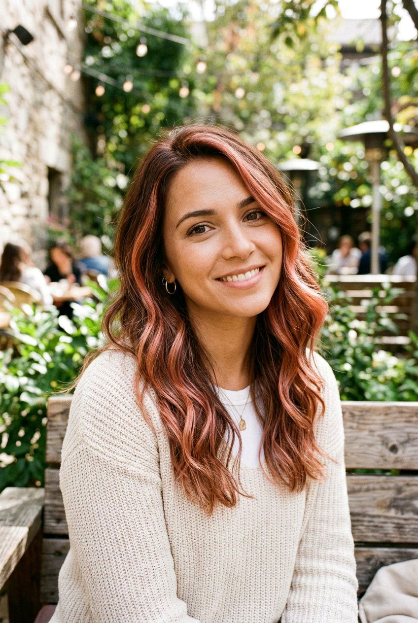 Sunset Pink Highlights on Brunette Hair - 20 sunset hair color ideas - 20 sunset hair color ideas