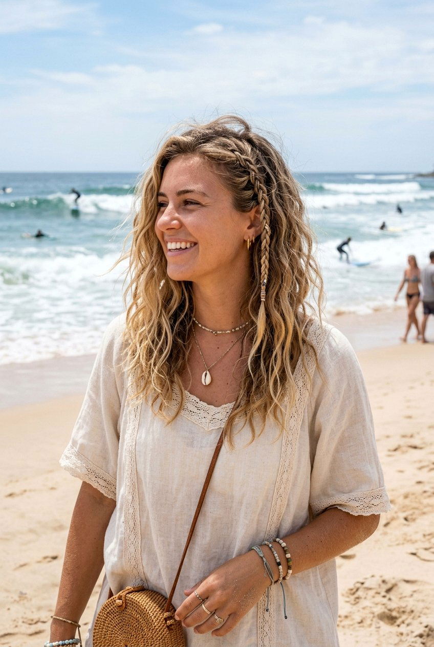 Surfer Waves With Mini Braid - 20 festival hairstyles for women - 20 festival hairstyles for women