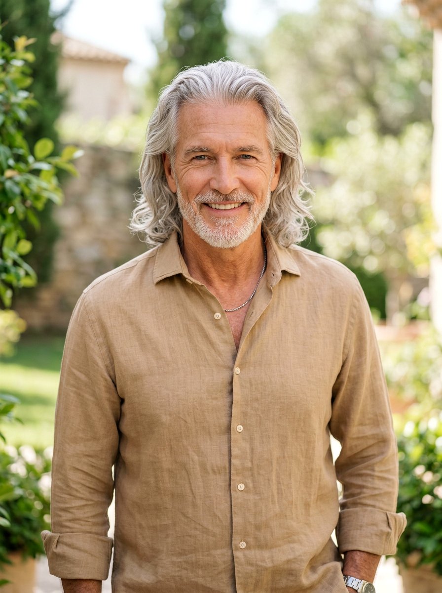 Swept Back Medium Length - 20 older men hairstyles with gray hair - 20 older men hairstyles with gray hair