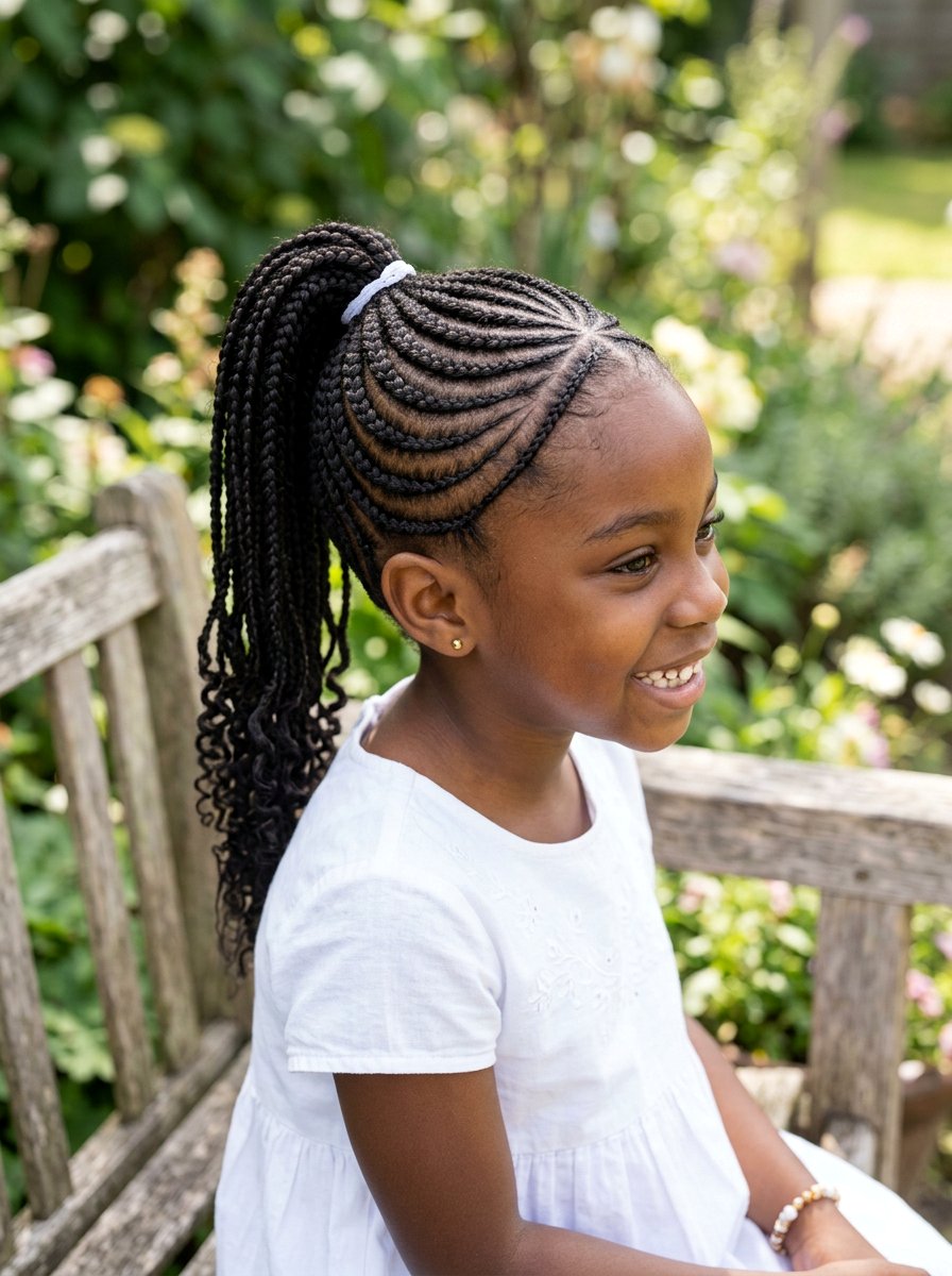 Swirl Cornrow Ponytail - 20 kids cornrow ponytail styles - 20 kids cornrow ponytail styles