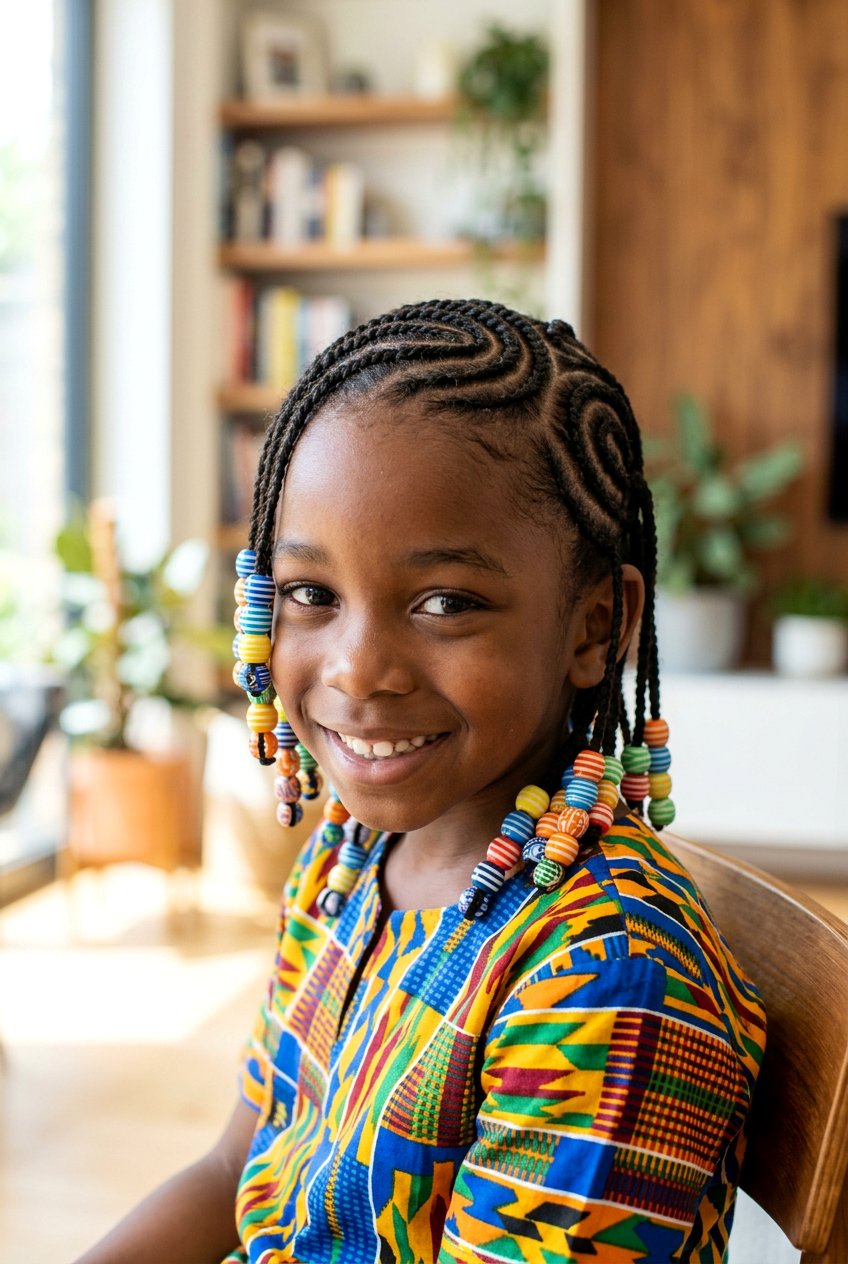 Swirl Design Boys Cornrows With Patterned Beads - 20 boys cornrows with beads - 20 boys cornrows with beads