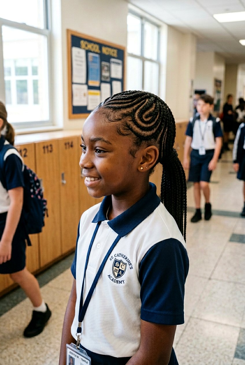 Swirling Cornrow School Hairstyle - 20 school protective styles for black girls - 20 school protective styles for black girls