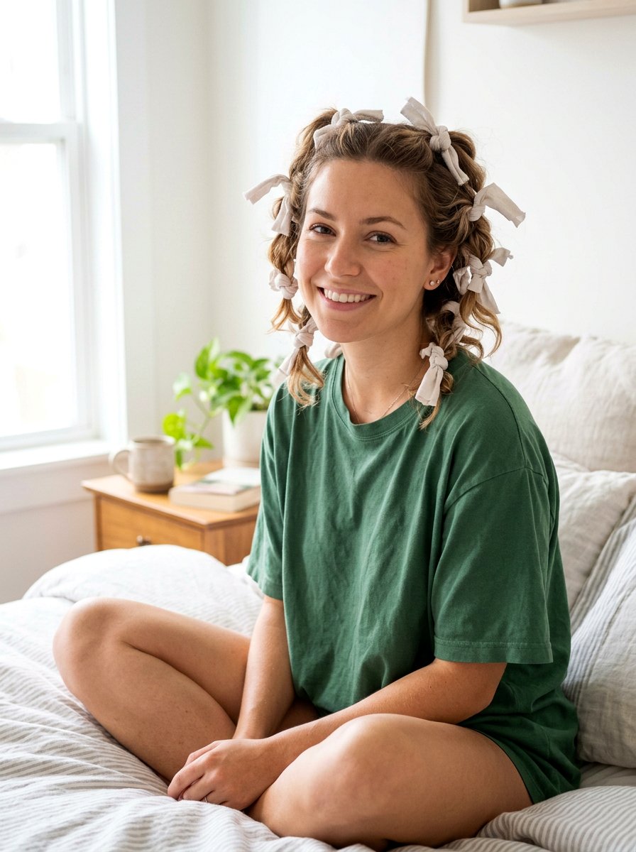 T shirt Hair Curls - 20 overnight curls without heat - 20 overnight curls without heat