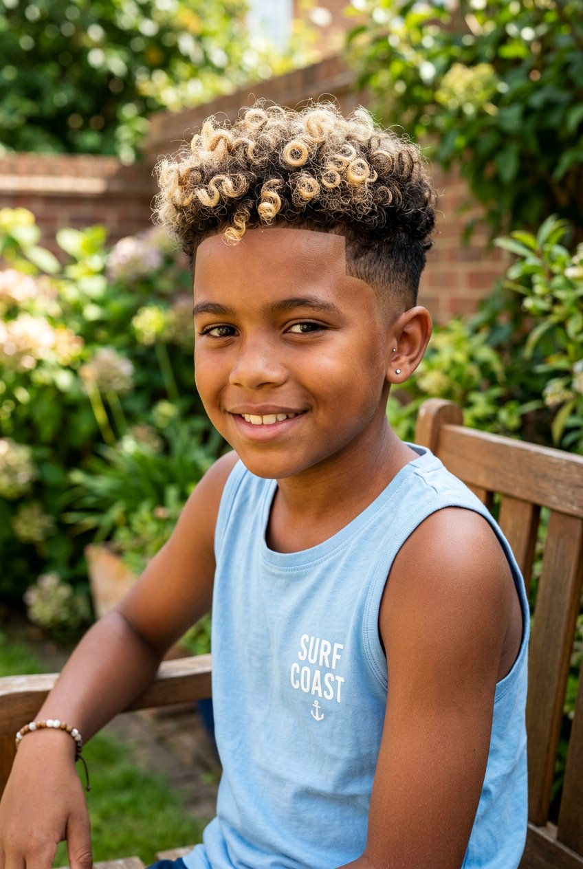 Taper Fade With Bleached Curls - 20 mixed boys taper curly haircut - 20 mixed boys taper curly haircut