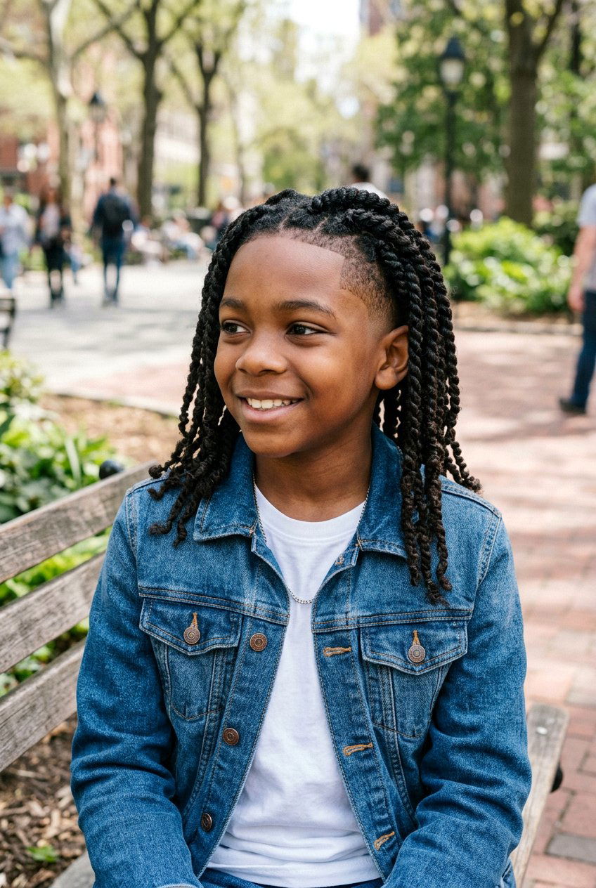 Taper Fade with Long Twists - 20 boys twists with curly top - 20 boys twists with curly top