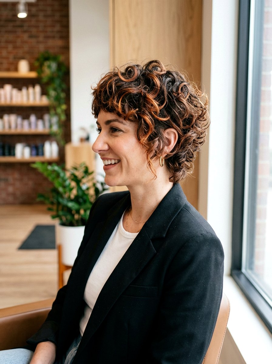 Tapered Curly Shag With Copper Balayage - 20 copper balayage for curly shag - 20 copper balayage for curly shag