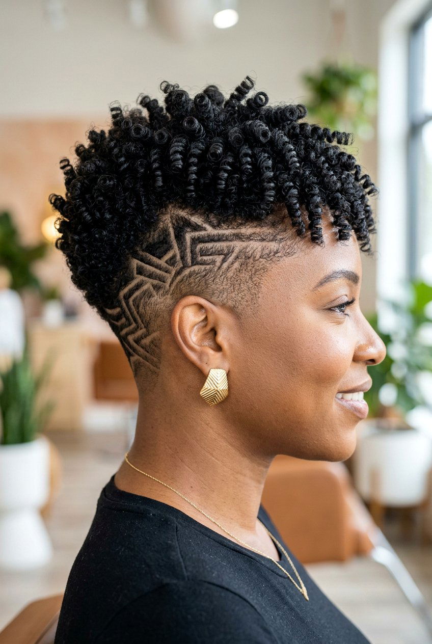 Tapered Cut with Finger Coils and Bold Part Design - 20 finger coils on tapered cut - 20 finger coils on tapered cut