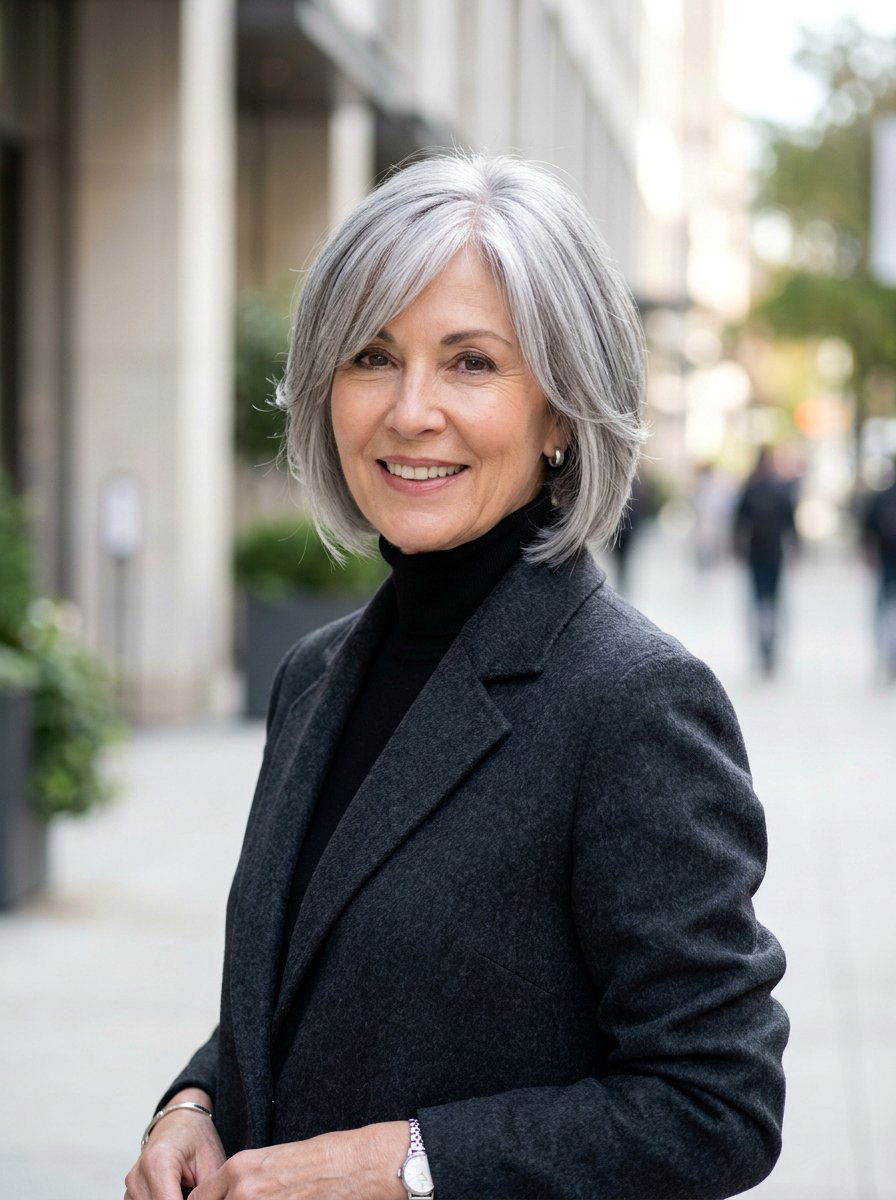 Tapered Feathered Bob With Ash Tones - 20 short feathered bob for women over 60 - 20 short feathered bob for women over 60