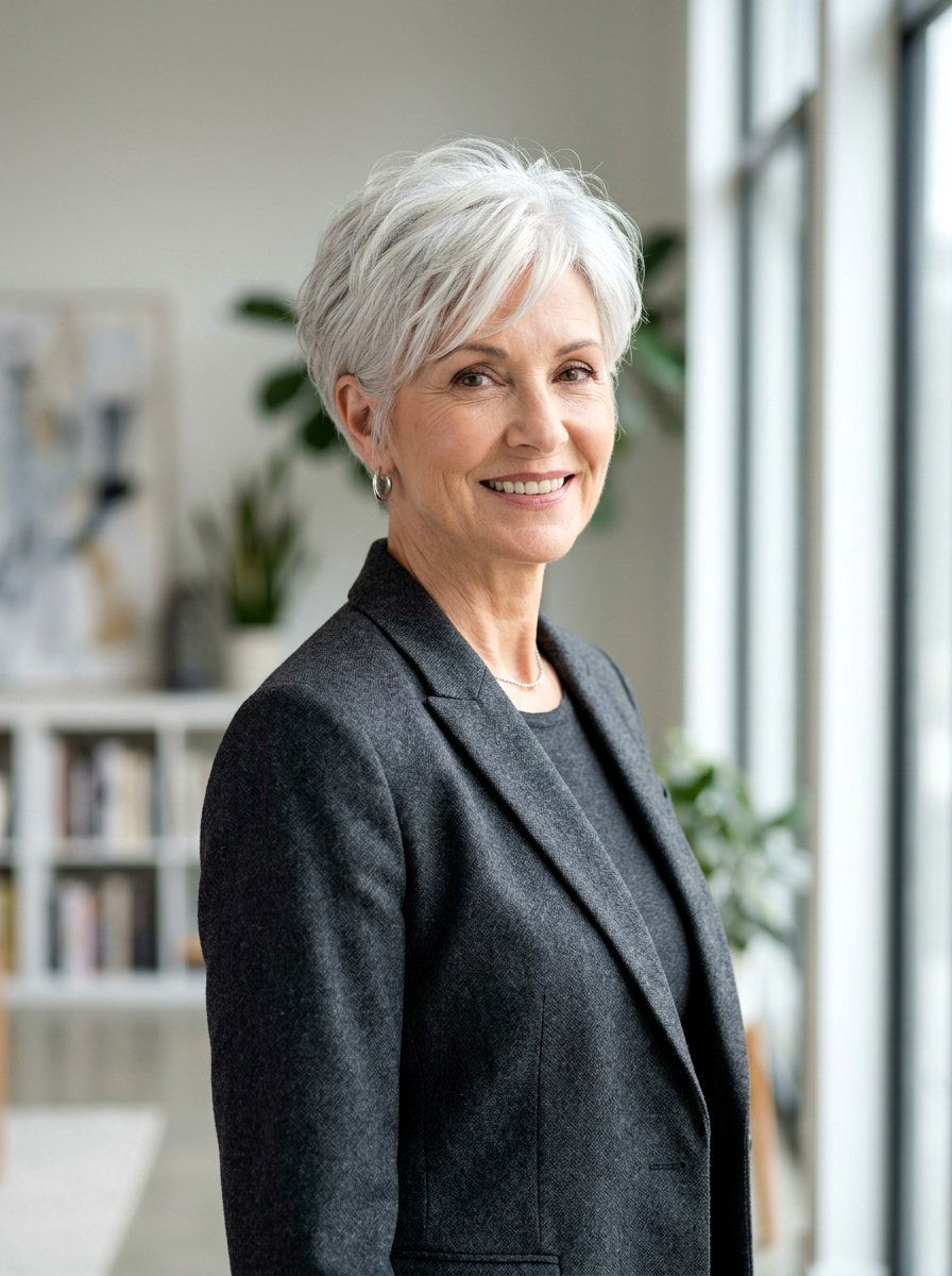 Tapered Feathered Crop - 20 silver feathered haircut for older women - 20 silver feathered haircut for older women