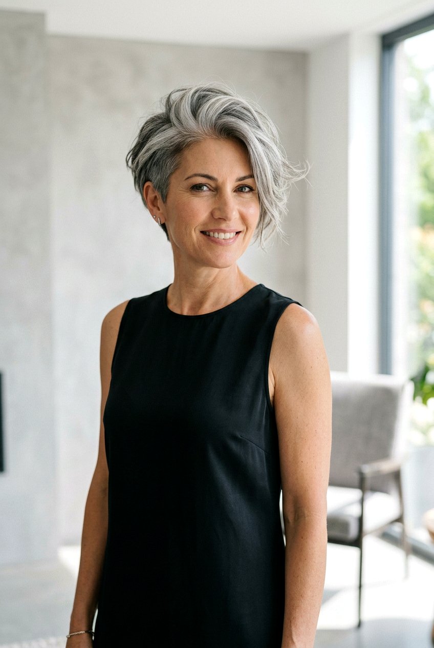 Tapered Gray Cut With Top Layers - 20 gentle layers for naturally gray hair - 20 gentle layers for naturally gray hair