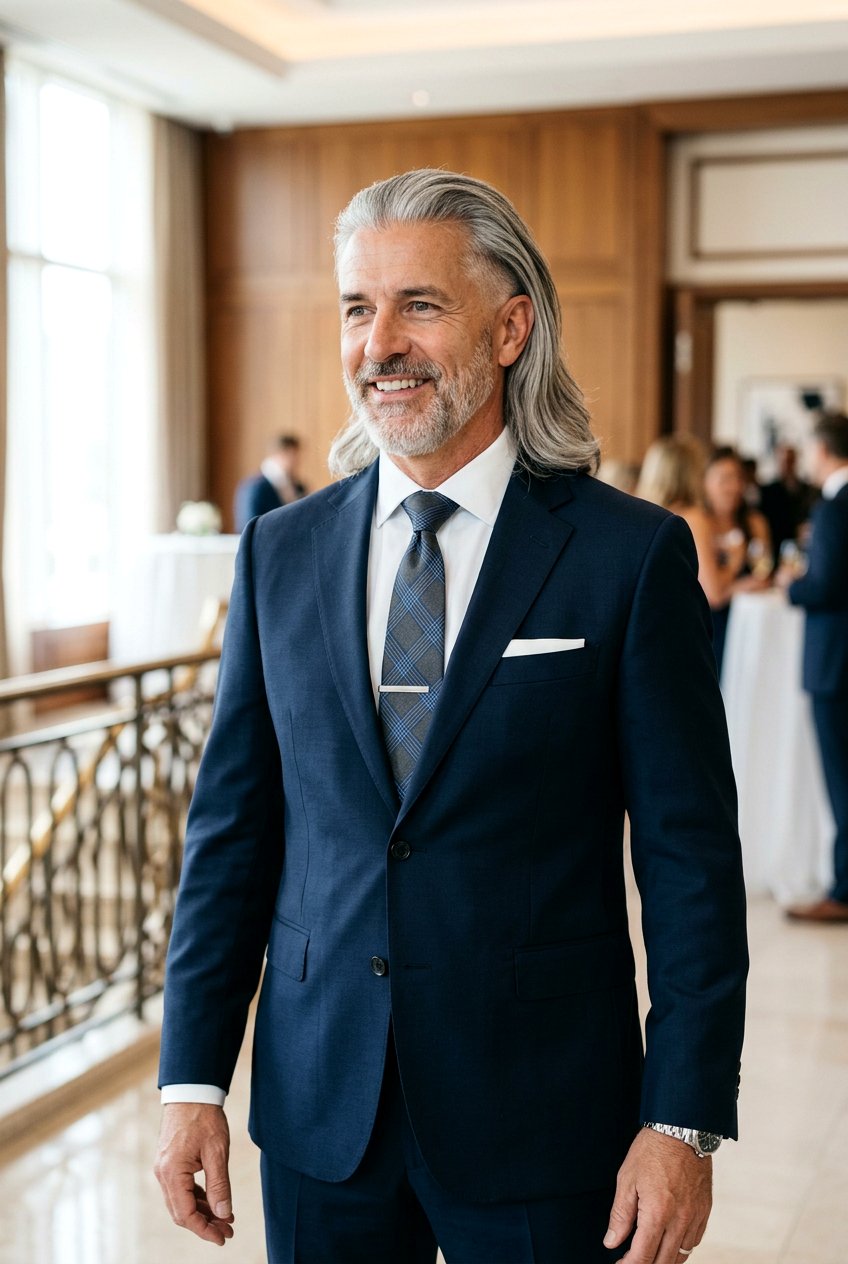 Tapered Long Back Flow - 20 long gray hairstyles for men - 20 long gray hairstyles for men