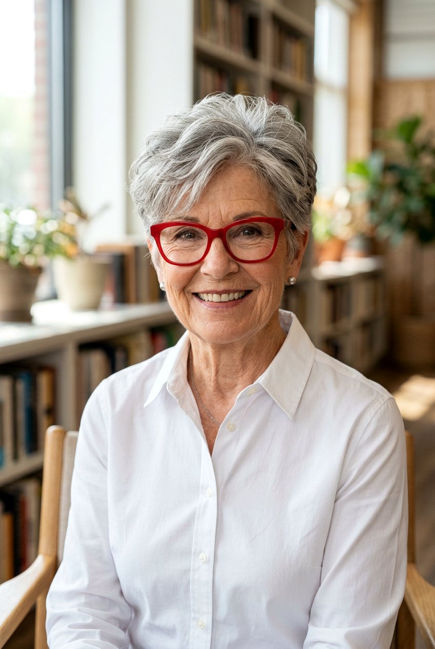 Tapered Nape Pixie - 20 layered haircut for women over 70 with glasses - 20 layered haircut for women over 70 with glasses