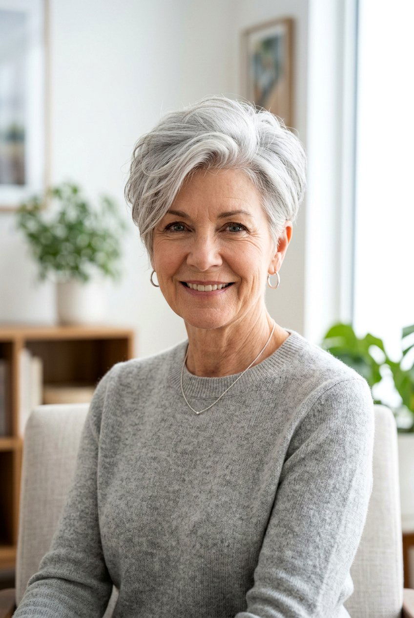 Tapered Pixie With Long Layers On Top - 20 layered haircut for women over 50 with round face - 20 layered haircut for women over 50 with round face