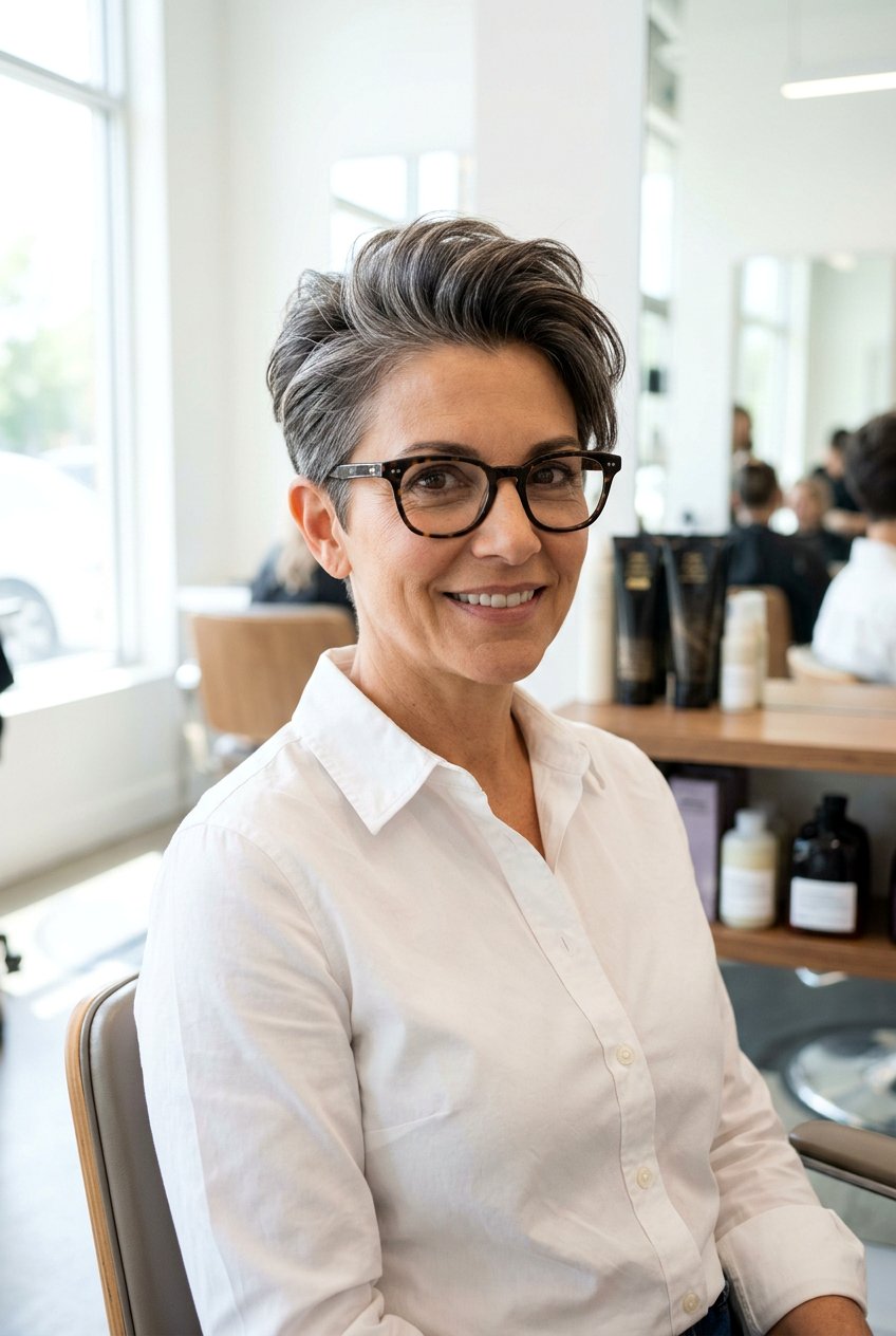 Tapered Short Haircut - 20 hairstyles for women with glasses over 40 - 20 hairstyles for women with glasses over 40