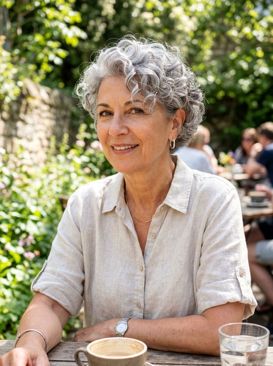 Tapered Shoulder Length Gray Curls - 20 shoulder length gray curls for older women - 20 shoulder length gray curls for older women