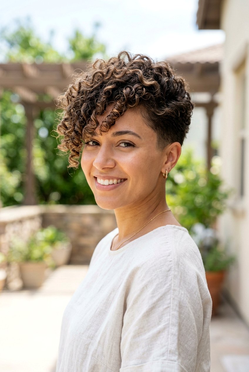 Tapered Sides Curly Top with Side Bang Women - 20 tapered sides curly top haircut women - 20 tapered sides curly top haircut women