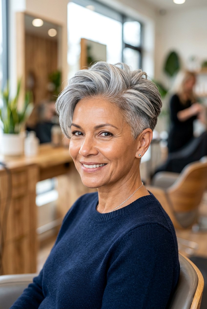 Tapered Silver Cut For Women - 20 transition to gray hair styles - 20 transition to gray hair styles