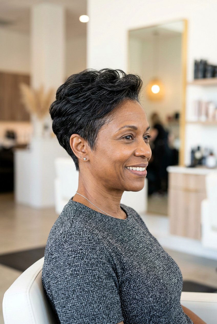 Tapered Stacked Pixie for Black Natural Hair Over 50 - 20 tapered cut for women over 50 black hair - 20 tapered cut for women over 50 black hair