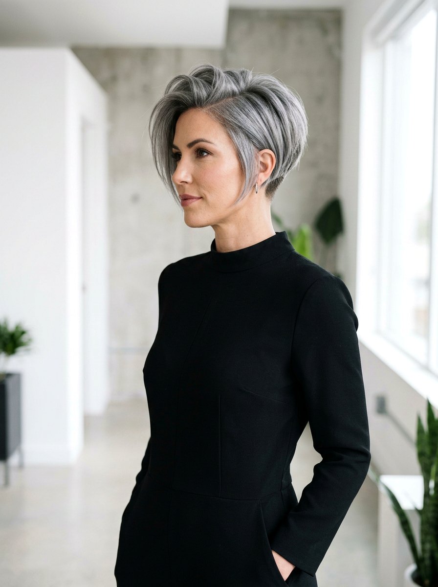 Tapered Steel Gray Bob - 20 polished gray bob hair color - 20 polished gray bob hair color