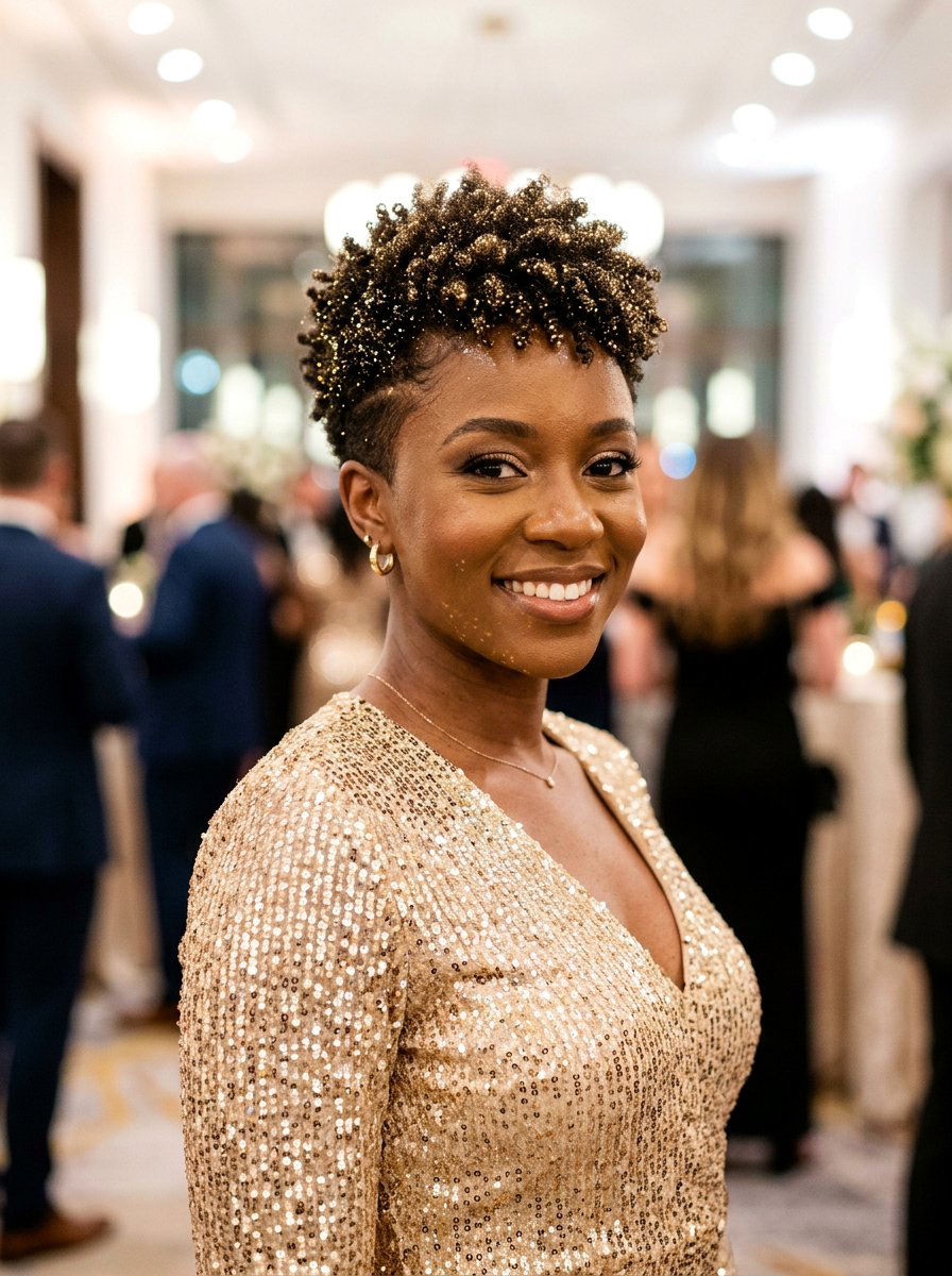 Tapered cut with glitter - 20 prom hairstyles for natural hair - 20 prom hairstyles for natural hair