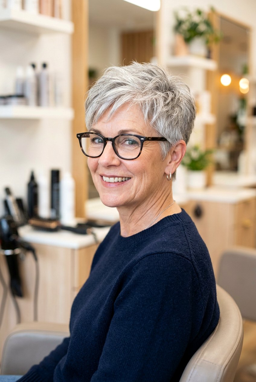 Tapered pixie for thick hair - 20 hairstyles for women over 50 with glasses - 20 hairstyles for women over 50 with glasses