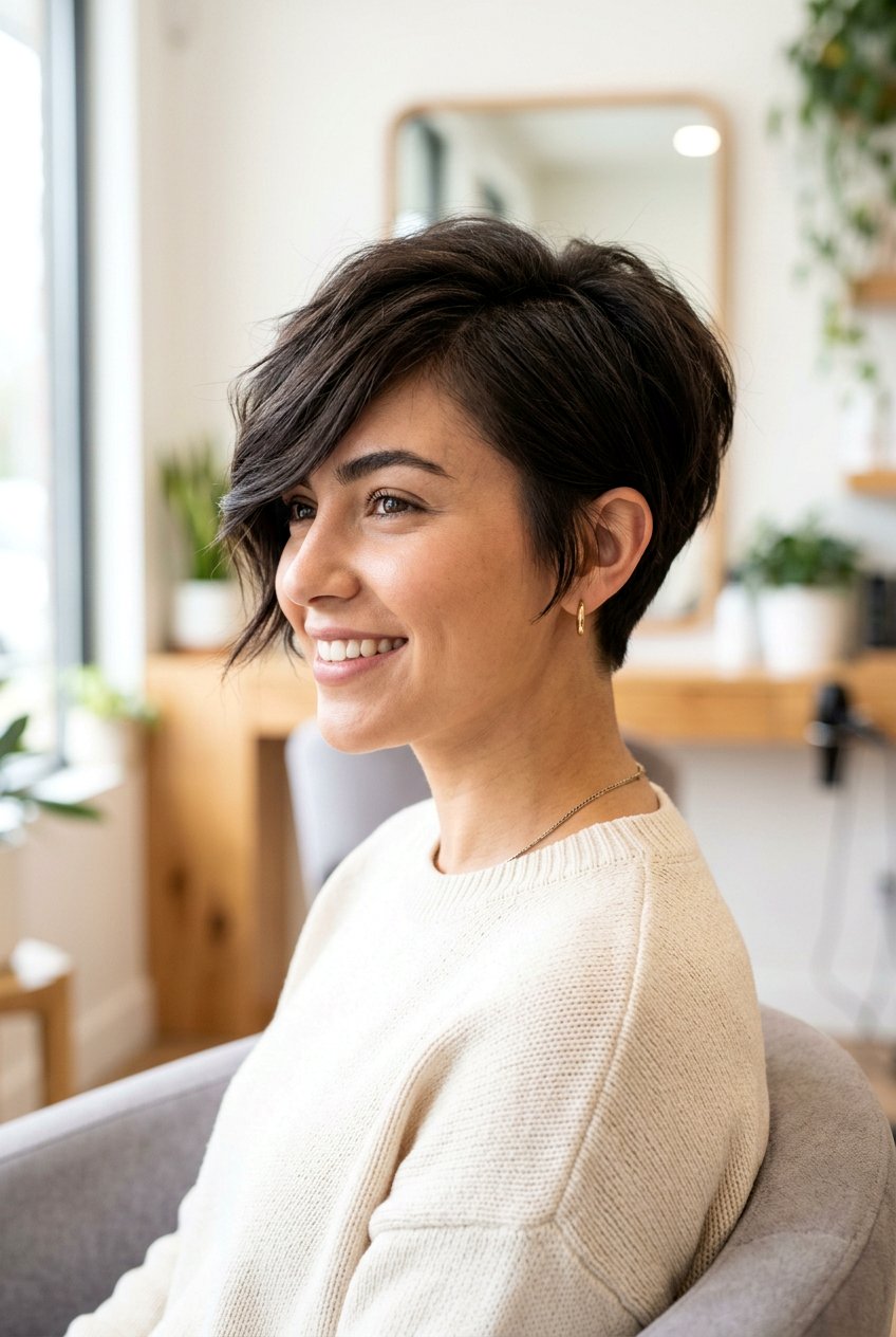 Tapered pixie with side fringe - 20 short hairstyles with bangs - 20 short hairstyles with bangs