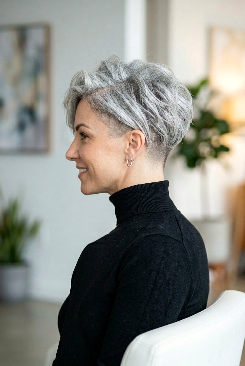Tapered silver bixie haircut - 20 modern gray bixie haircut