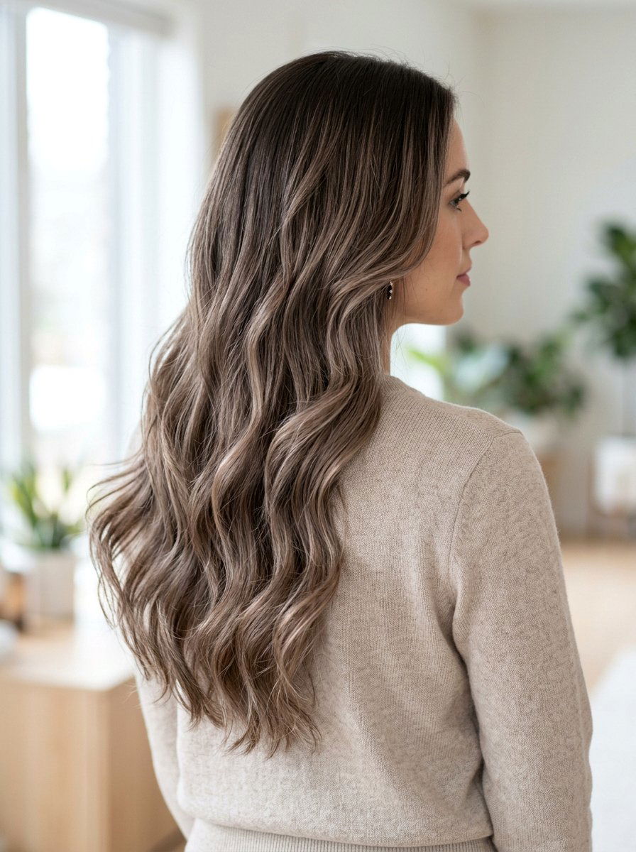 Taupe Brown Balayage On Long Layers - 20 taupe brown balayage - 20 taupe brown balayage