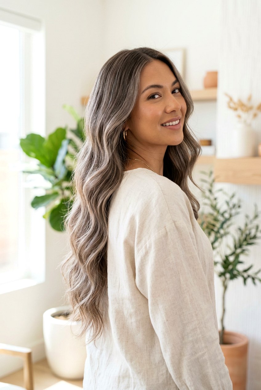 Taupe brunette gray blend for long hair - 20 mushroom brunette gray blend - 20 mushroom brunette gray blend