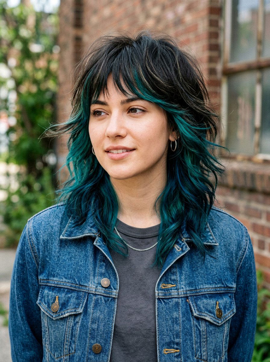 Teal Accented Wolf Cut - 20 hair color ideas for wolf cuts - 20 hair color ideas for wolf cuts