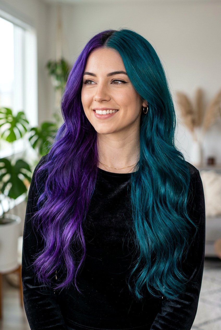 Teal And Purple Split Dye Hair - 20 alternative split hair color - 20 alternative split hair color