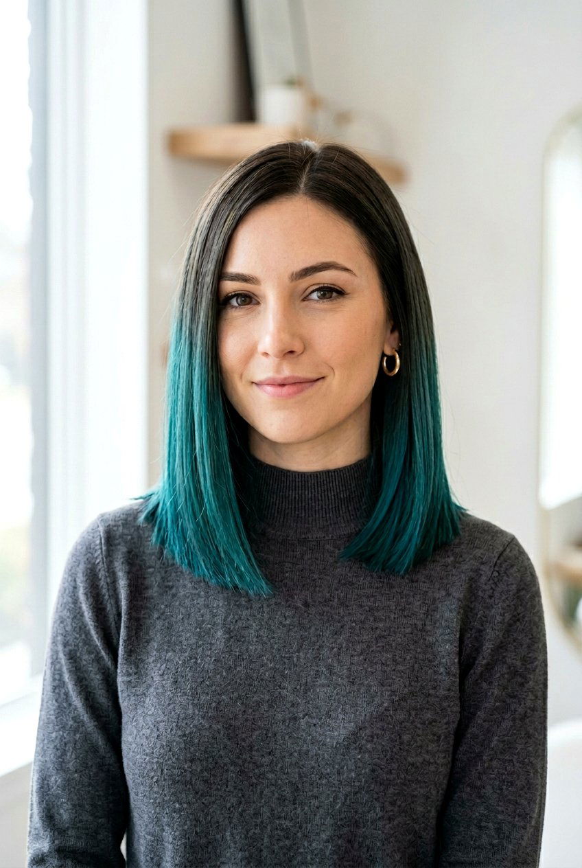 Teal Balayage Lob Haircut - 20 teal balayage on dark hair - 20 teal balayage on dark hair