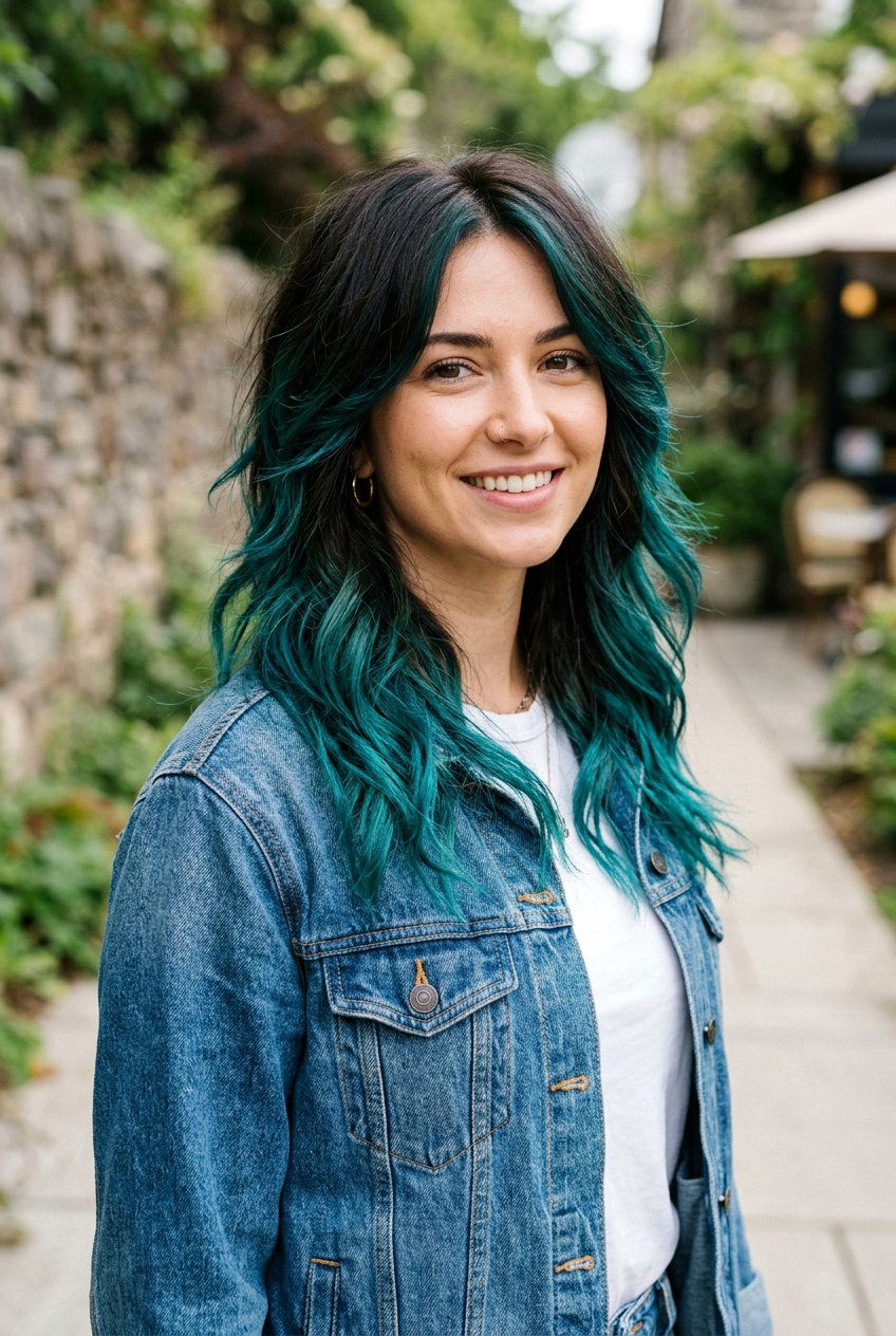 Teal Balayage On Layered Hair - 20 teal balayage on dark hair - 20 teal balayage on dark hair