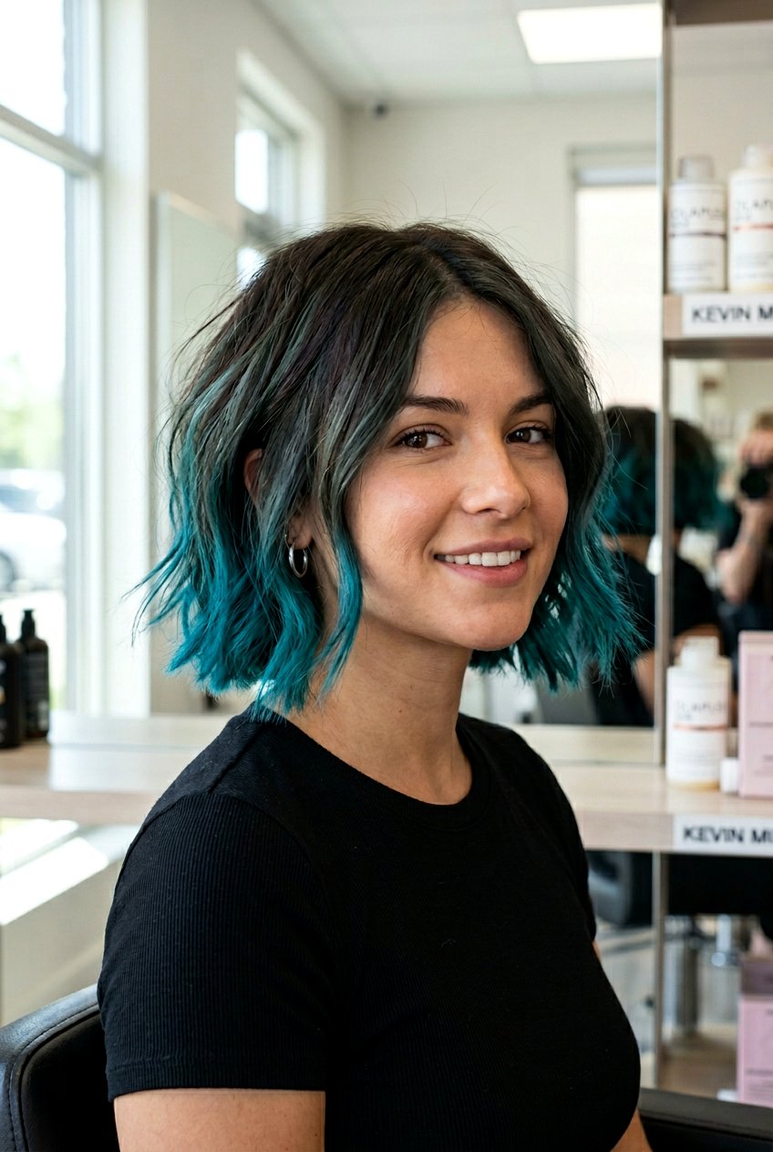 Teal Balayage On Short Bob - 20 teal balayage on dark hair - 20 teal balayage on dark hair