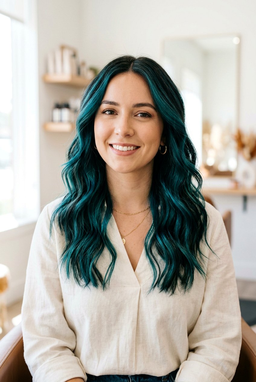 Teal Balayage With Black Lowlights - 20 teal balayage on dark hair - 20 teal balayage on dark hair
